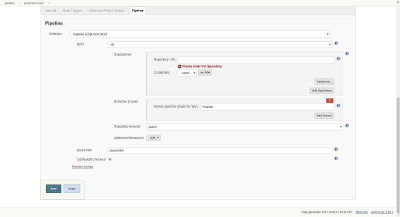 Configuring a job in Jenkins