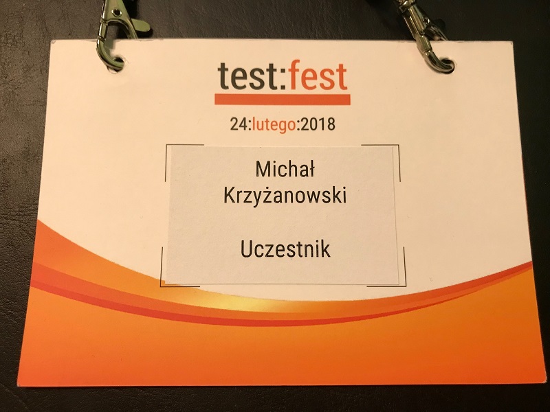 My conference card from test:fest 2018